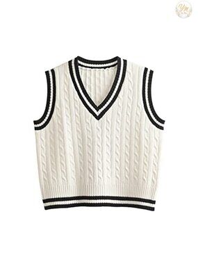 Sleeveless Knitted Sweater Vest Preppy Y2K Crop Tank Top